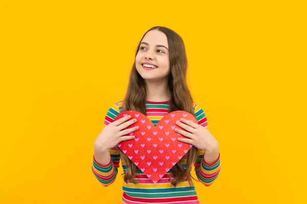 Young Teenager Child Girl Heart Shape Happy Valentines Day Love — Stockfoto