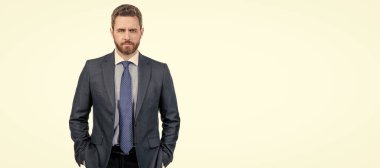 Managing director. Serious director isolated on white. Professional man in suit. Man face portrait, banner with copy space. Business man in suit, isolated studio background