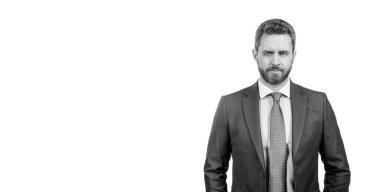 Ciddi bir emlakçı. Emlakçı beyazı izole etmiş. Profesyonel bir adam. Takım elbiseli avukat. Emlakçı. Olağanüstü hizmet için, alanı kopyala.