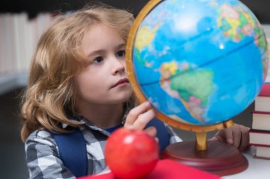 Öğrenci öğrencileri okulda dil ya da edebiyat öğreniyor. İlkokul çocuğu. Çalışan inek öğrenci portresi