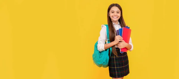education in high school. schoolgirl with notepad and backpack. back to school. Banner of school girl student. Schoolgirl pupil portrait with copy space