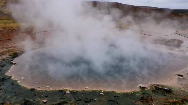 蒸気はアイスランドの地熱間欠泉に由来します スローモーション アイスランドのNamafjall Hverir熱圏 地熱アイスランド間欠泉 — ストック動画
