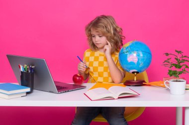 Back to school. Funny little boy from elementary school with book. Education