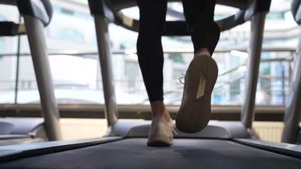 Athlete Walking Fitness Treadmill Gym Treadmill Workout Athlete Back View — Stockvideo