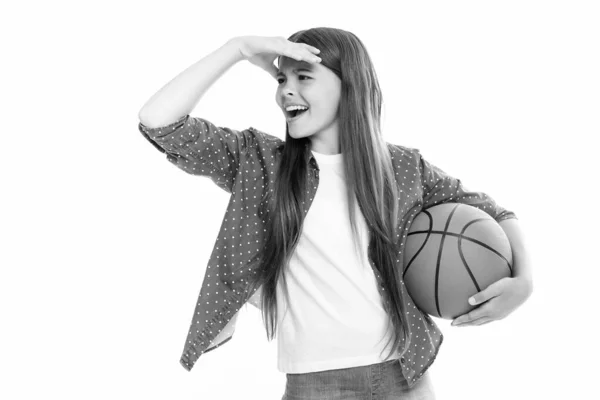 Teen Girl Basketball Ball Isolated White Background Concept Kids Sport — Zdjęcie stockowe