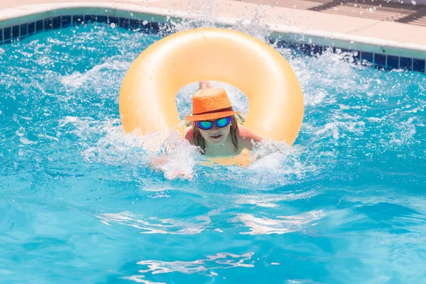 Child Boy Swimming Pool Inflatable Toy Ring Kids Swim Summer — ストック写真