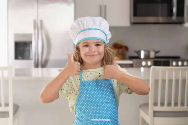 Portrait Funny Child Chef Kitchen Chef Kid Cook Baking Home — 图库照片
