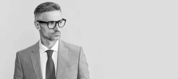 Adult Businessman Elegant Jacket Eyeglasses Yellow Background Business Vision Man — 스톡 사진