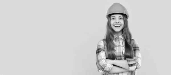 Nice Smile Building Construction Concept Happy Child Worker Wear Hardhat — Stock Photo, Image