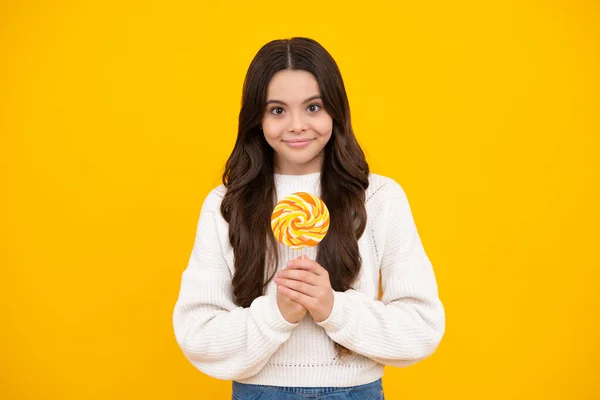 Hipster Teenager Child Girl Lick Lollypop Sugar Nutrition Candy Sweets — Stockfoto
