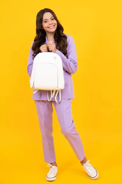 stock image School teen with backpack. Teenager student, isolated background. Learning and knowledge. Go study. Education concept. Happy face, positive and smiling emotions of teenager girl