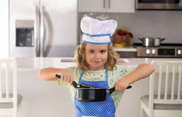 Funny Kid Chef Cook Cookery Kitchen Chef Kid Boy Making — Foto Stock