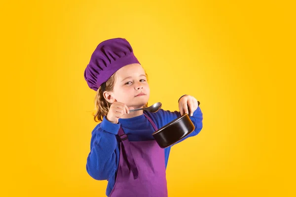 Kid Chef Cook Cooking Pot Stockpot Cooking Children Chef Kid — Stockfoto