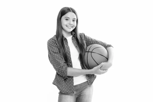 Teenager School Girl Basketball Ball Portrait Happy Smiling Teenage Child — Zdjęcie stockowe
