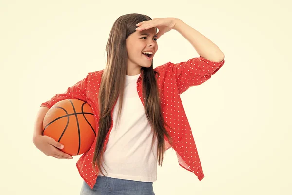 Teen Girl Basketball Ball Isolated White Background Concept Kids Sport — Fotografia de Stock
