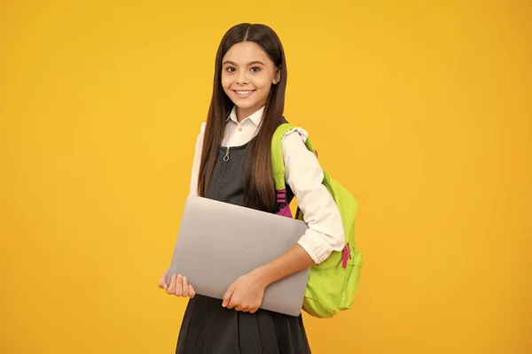 Back School Teenager Schoolgirl Hold Notebook Laptop School Children Isolated — Φωτογραφία Αρχείου