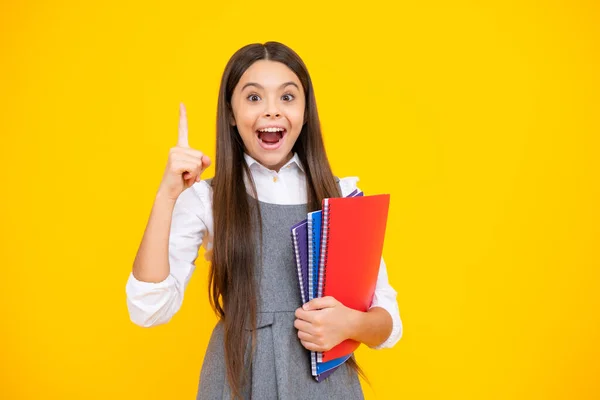 Excited Face Back School Teenager Schoolgirl Book Ready Learn School — Stock Photo, Image