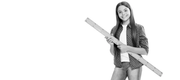Щаслива Дівчина Підліток Тримає Математику Школі Ізольовано Білому Портрет Школярки — стокове фото