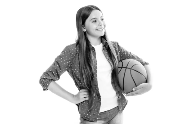 Teen Girl Basketball Ball Isolated White Background Portrait Happy Smiling — 스톡 사진