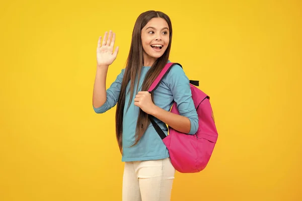 Happy Teenager Portrait Schoolgirl School Uniform Backpack Teenage Girl Student — Stok fotoğraf