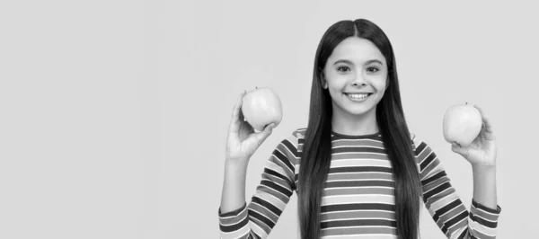 Великого Майбутнього Щаслива Дівчинка Тримає Яблука Дитяче Харчування Дитяча Дієта — стокове фото