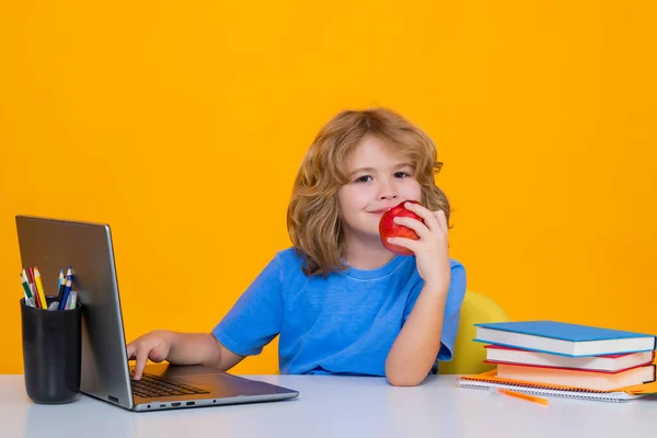 Παιδί Του Σχολείου Που Χρησιμοποιεί Φορητό Υπολογιστή Μαθητευόμενος Μαθητής Γλώσσα — Φωτογραφία Αρχείου