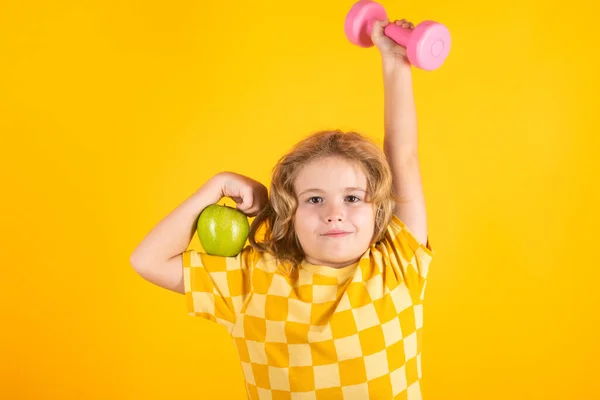 Child Workout Kid Sport Child Exercising Dumbbells Sporty Child Dumbbell — Stok fotoğraf