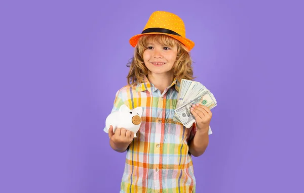 Piggy Bank Oszczędność Pieniędzy Bogaty Dzieciak Dolarami Cashback Loterii Wygrać — Zdjęcie stockowe