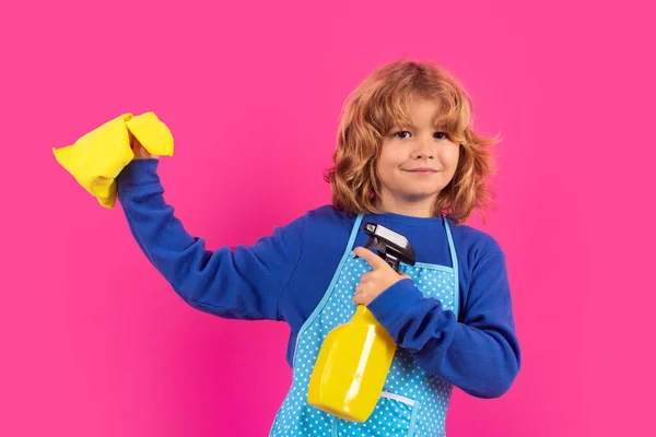 Criança Limpa Casa Conceito Limpeza Crianças Com Esfregona Para Ajudar — Fotografia de Stock