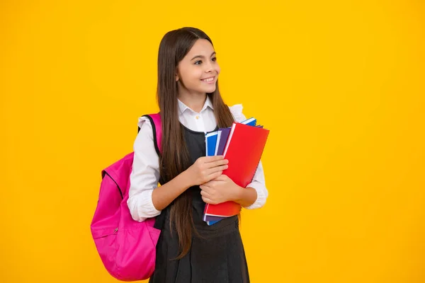 Escola Adolescente Menina Anos Com Livro Bolsa Escolar Caderno Estudante — Fotografia de Stock