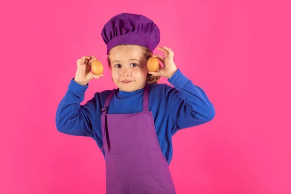 Bambino Cuoco Tenere Uova Chef Bambino Che Prepara Cibo Sano — Foto Stock