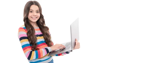 Teen Girl Use Laptop Blogging Webinar Online Education Back School — Stock Photo, Image
