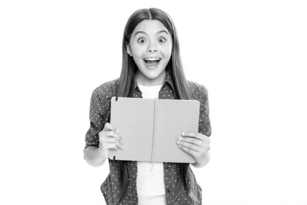 stock image Teenager school girl with books isolated studio background. Portrait of emotional amazed excited teen girl