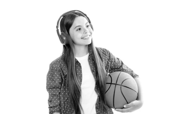Teenage School Child Girl Basketball Player Standing White Background Portrait — Zdjęcie stockowe
