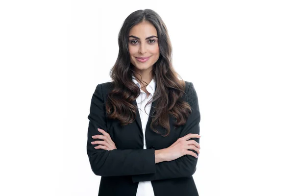 Successful Business Woman Suit Smiling Friendly Successful Business Businesswoman Portrait — Stock Photo, Image