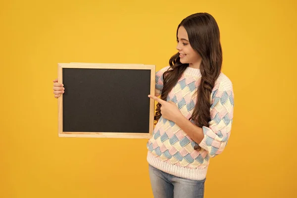 Little Girl Teen Blackboards Teenager School Girl Hold Blackboard Copy — Foto de Stock