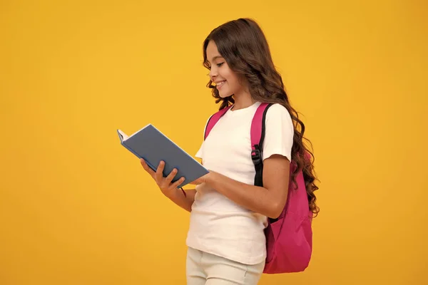 School Teenage Girl School Bag Backpack Hold Book Yellow Isolated — Stok fotoğraf