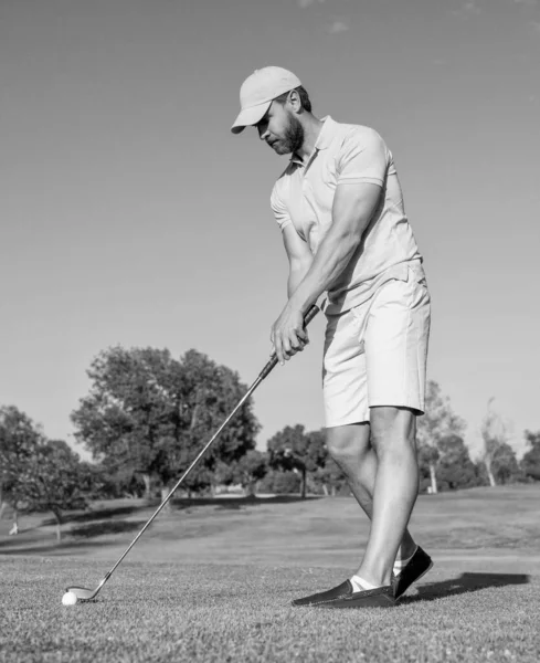 Golfista Boné Com Taco Golfe Estilo Vida Homem Jogando Jogo — Fotografia de Stock