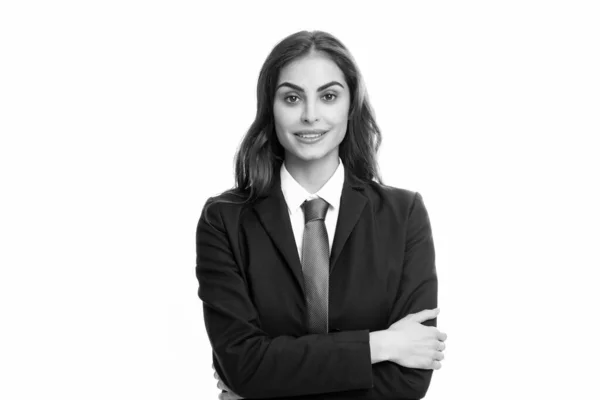 Female Student Young Teacher Portrait Business Woman Suit Crossed Arms — Foto Stock