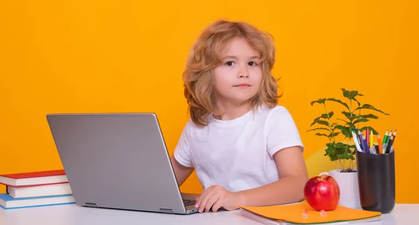 Παιδί Του Σχολείου Που Χρησιμοποιεί Φορητό Υπολογιστή Μαθαίνοντας Μαθητές Στην — Φωτογραφία Αρχείου