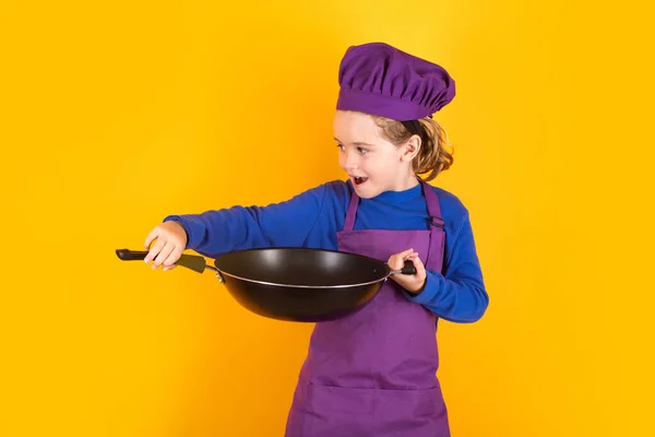 Bambino Cuoco Con Padella Cucina Culinaria Bambini Bambino Cuochi Cappello — Foto Stock