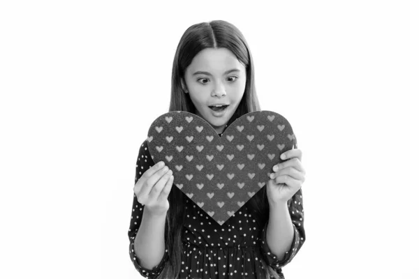 Young Teenager Child Girl Heart Shape Happy Valentines Day Love — Stok fotoğraf