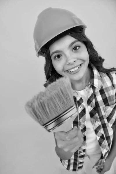Teenager Child Painter Helmet Painting Brush Child Hard Hat Kid — Fotografia de Stock