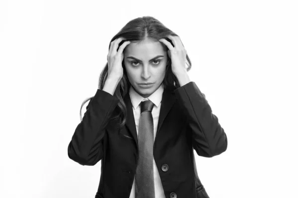 Retrato Una Mujer Joven Que Siente Estrés Dolor Cabeza Por — Foto de Stock