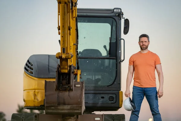 Caucasian Man Construction Worker Helmet Construction Site Industry Engineer Worker — Stock Fotó