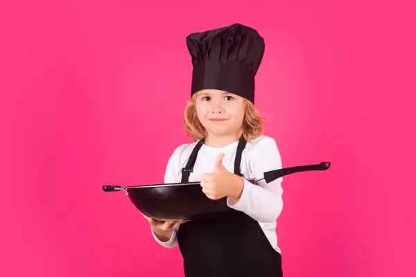 Cuoco Bambini Cucina Con Padella Cucinare Bambini Chef Ragazzino Forma — Foto Stock