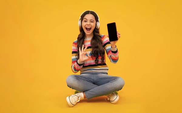 Portrait Cute Teenage Girl Using Mobile Phone Chatting Web Typing — Photo