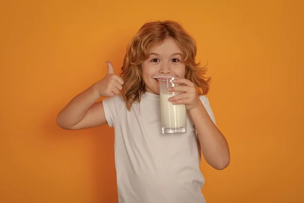 Dairy Milk Child Glass Milk Cute Boy White Shirt Holding — Stok fotoğraf