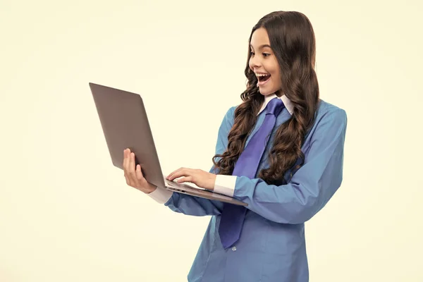 Student School Girl Laptop Isolated Studio Background Video Online Webinar — Stock Photo, Image