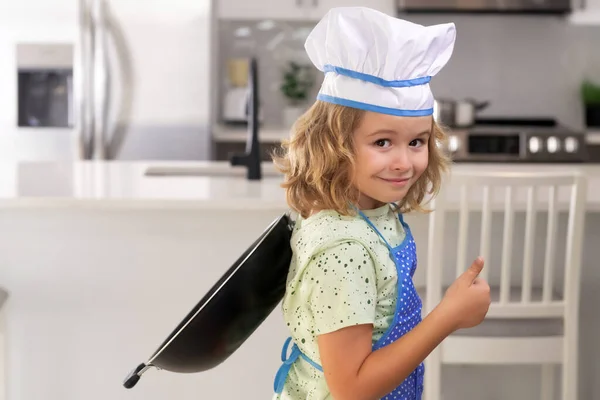 Funny Kid Chef Cook Cookery Kitchen Chef Kid Boy Making —  Fotos de Stock